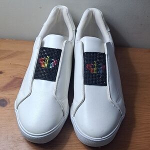 Juicy Couture White Slip-On Sneakers with Rainbow Detail